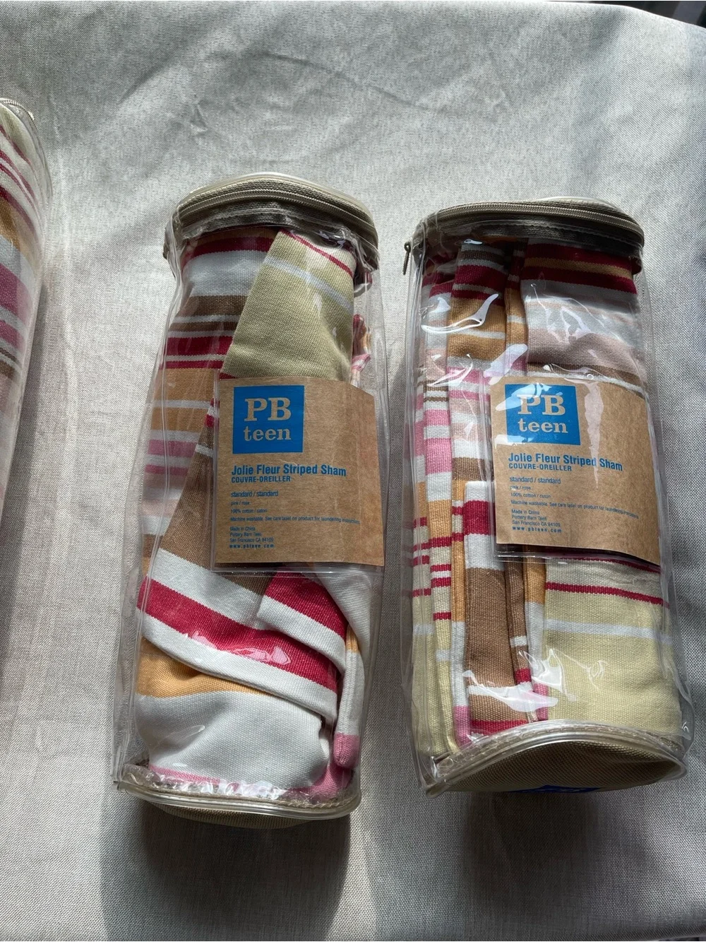 Pottery Barn Teen Yellow Red Pink Brown Orange Stripe Duvet Cover Set W/ Shams